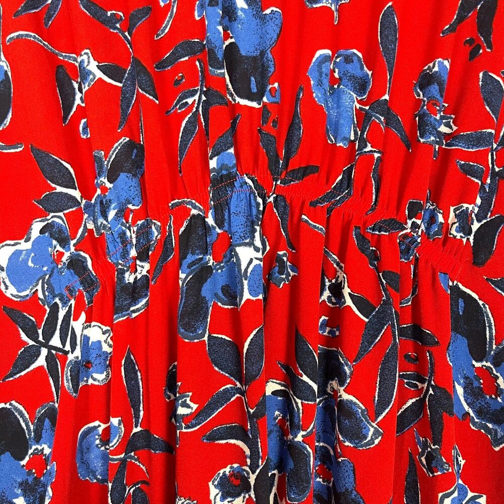 NWT Halogen Midi Dress Floral Size Medium Red Crepe Chiffon Tiered Stretch Waist - Picture 12 of 12